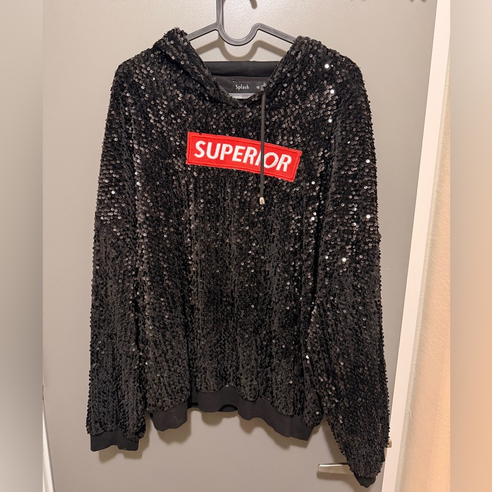 Splash Black Sequin Top with Red Accent